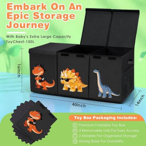Extra Large Toy Box Storage Chest with Lid for Kids’ Room - 40x16x14'' - Image 3