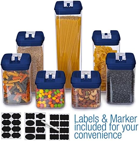 Set of 7 Airtight Food Storage Containers - Pantry Organizer Bins, BPA Free Plastic Containers plus Dry Erase Marker and Labels, Navy Blue - Image 3