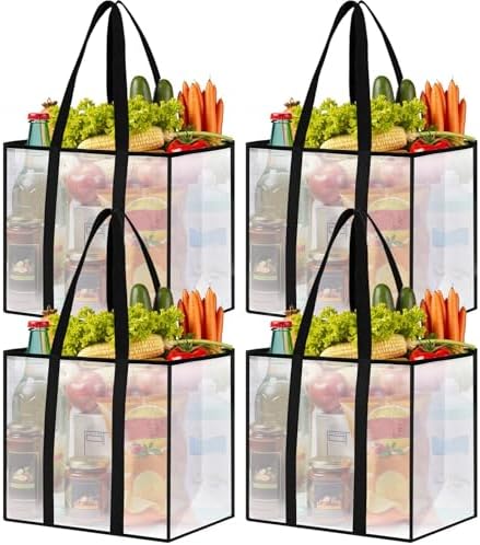 Reusable Grocery Bags, Clear Shopping Bags, 4 Pack, 33L by Unknown
