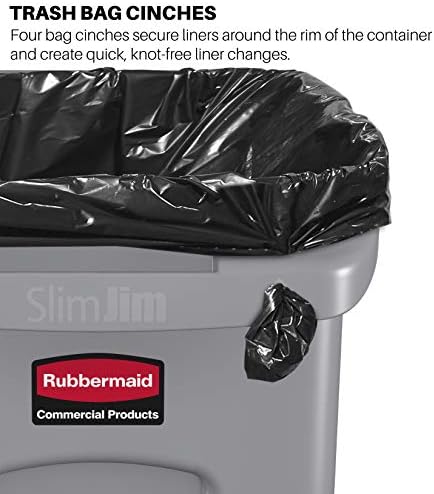 Rubbermaid Commercial Products Slim Jim Trash/Garbage Can with Venting Channels, 16-Gallon, Gray, for Kitchen/Office/Workspace, Pack of 4 - Image 3