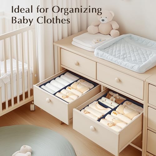DIMJ Drawer Organizers Clothes, Set of 16 Dresser Organizer Bins, Fabric Closet Organizers and Storage, Shallow Drawer Dividers for Nursery, Clothing, Baby Clothes, Socks, Underwears, Tie (Navy Blue) - Image 5