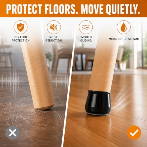 Chair Leg Floor Protectors w/Felt Pads 24-Pack – Stretch Silicone Furniture Caps for Hardwood Floors | Noise-Reducing No-Scratch Chair Covers (Medium, Fits Round & Square) - Image 4
