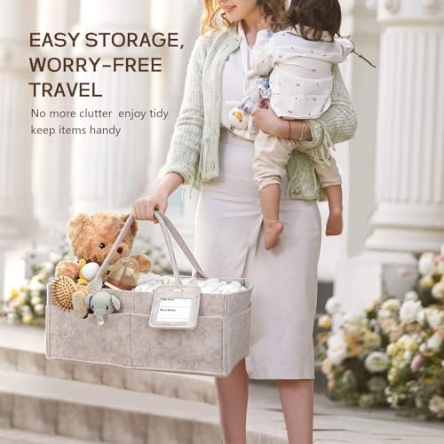 Diaper Caddy Organizer - Large Baby Caddy Organizer with Handle (Oatmeal) - Image 6