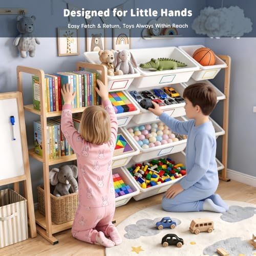 Toy Storage Organizer with Bookshelf, Metal Toy Storage Shelf with Storage Bins, Kids Bookcase and Toy Organizer for Kids Room, Playroom, Bedroom, Nursery - Image 2