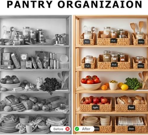 Wicker Baskets for Organizing,Pantry Baskets with Built-in Handles, Handwoven Wicker Storage Basket, Water Hyacinth Storage Bins for Shelves, 3 Pack, Natural 4 Set - Image 6