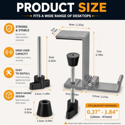 JAKO Headphone Stand for Desk, Aluminum Alloy Foldable Headphone Holder - Headset Stand Hook Mount, PC Gaming Headset Holder Under Desk Clamp for Office, Computer, Student Class Table, Handmade Table - Image 2