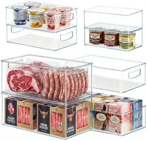 Heyuzb 8 PACK Freezer Organizer Bins Fridge Organizers and Storage Stackable Refrigerator Organizers Bins with Side Handles Clear Storage Bins for Pantry, Under Sink, Kitchen Cabinet by HEYUZB