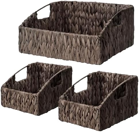 Pantry Baskets Organization, Wicker Basket for Shelf Black by Ollieroo