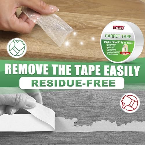 YYXLIFE Double Sided Carpet Tape for Area Rugs & Hardwood Floors, 2" x10YD - Image 6