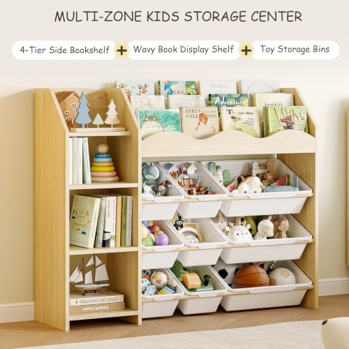 EXPERLAM Toy Storage Organizer, Scalloped Bookshelf, 4 Toy Shelves, 9 Bins - Image 3
