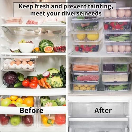 77L Fruit Storage Containers for Fridge, Rectangle Plastic Food Storage Containers with Lids, 3-Pack Deli Meat Container with Removable Drain Plate, Stackable Produce Keeper in Seafood & Berries - Image 5