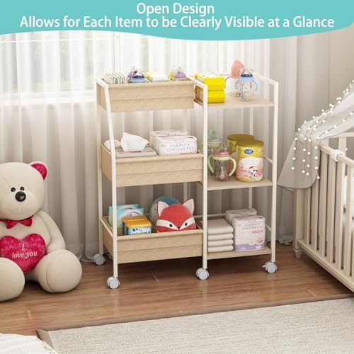 Baby Diaper Caddy Organizer Cart, 3‑Tier Rolling Storage Cart - Image 7