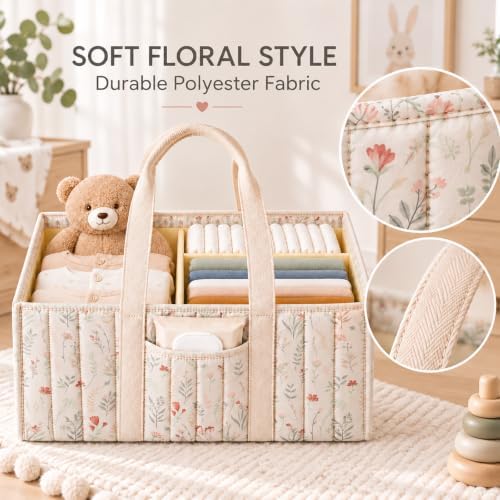 Floral Diaper Caddy Organizer, Baby Essentials Storage Basket - Image 4