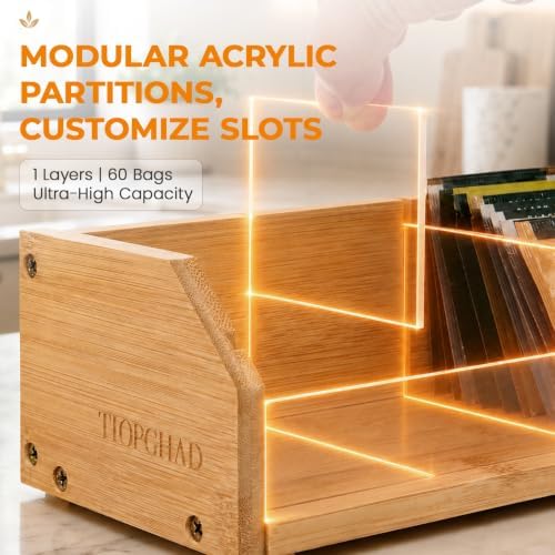 TIOPGHAD Small Bamboo Tea Bag Organizer, Tea Box Storage Holder, Natural - Image 4