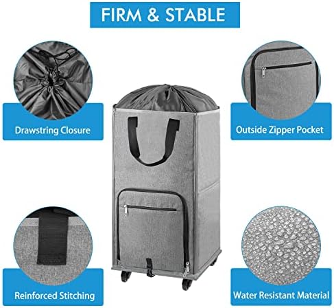 Laundry Hamper with Wheels, Bukere Large Rolling Laundry Basket with 4 Casters and 2 Handles, Collapsible Freestanding Wheeled Laundry Bag for Clothes, Laundry Room, Bathroom, Apartment, College - Image 5