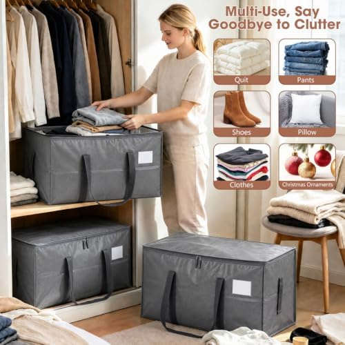 6Pcs Heavy Duty Extra Large Moving Bags Gray Storage Totes Fold Flat - Image 5