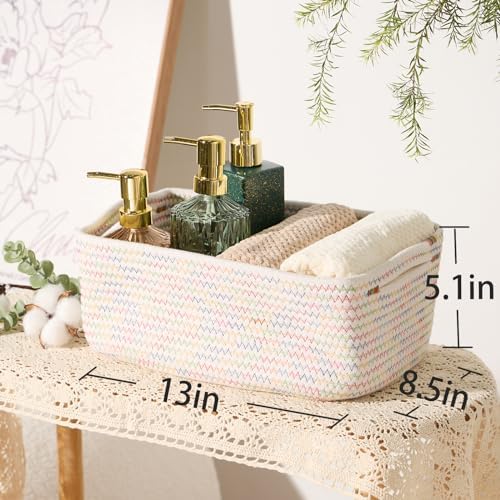 MiniArk Small Storage Baskets for Organizing | Closet Organizer Bins | Shelf Toy Basket | Woven Rope Baskets | Cube Decorative Box | Shallow Basket | 13x8.5x5.1” | 3 Packs Rainbow - Image 3