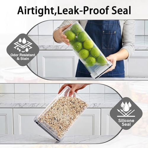 7 PCS Airtight Food Storage Containers with Lids, Plastic Kitchen and Organization Canisters for Cereal, Dry Food, Flour and Sugar, BPA-Free, PVC-Free, Includes Labels & Marker - Image 2