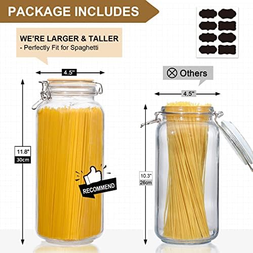 VITEVER [ Taller ] 92oz Glass Jars with Airtight Lid, Large Glass Food Storage Jars, 3 Pack Wide Mouth Airtight Glass Jars for Kitchen Pantry Spaghetti, Square Mason Jars with Labels - Image 3