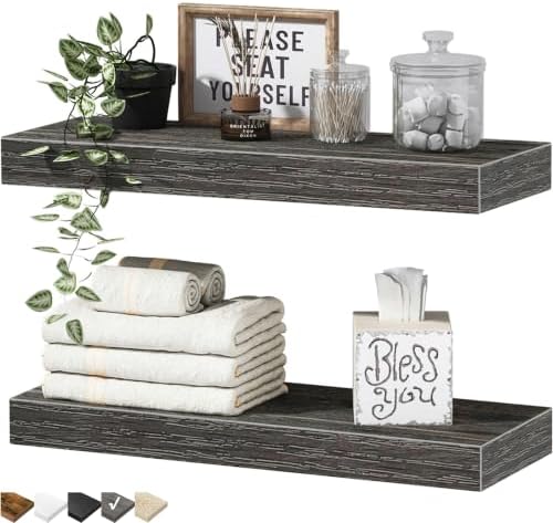 QEEIG Bathroom Floating Shelves for Wall (Grey, Set of 2, 15.7") by QEEIG