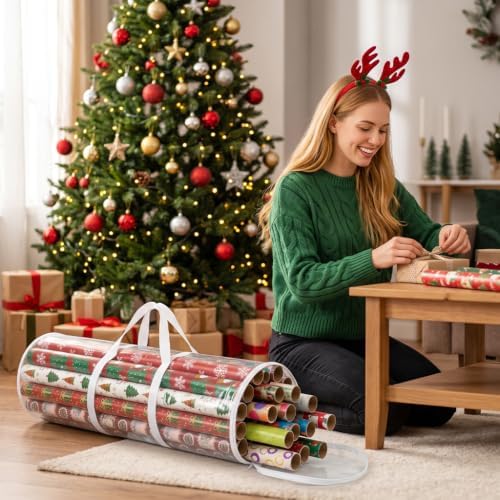 Whitmor Gift Wrap Storage Organizer with Handles & Zipper, 31", Clear/White - Image 2
