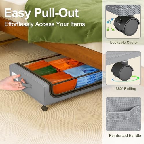 GoMaihe Under Bed Storage with Wheels 48L Grey 4-Pack - Image 2