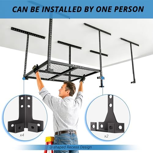Overhead Garage Storage Rack,Heavy-Duty Garage Shelving System Creates Dry Storage,600LB Rated & Height Adjustable Ceiling Organizer - Image 5