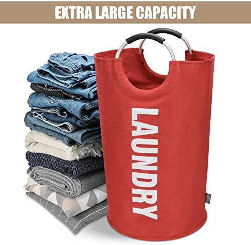 DOKEHOM 90L Large Laundry Basket Bag, Collapsible Tall Hamper, Red - Image 5