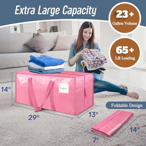 6 Pack Extra Heavy Duty Large Moving Bags with Strong Zipper, Pink - Image 3