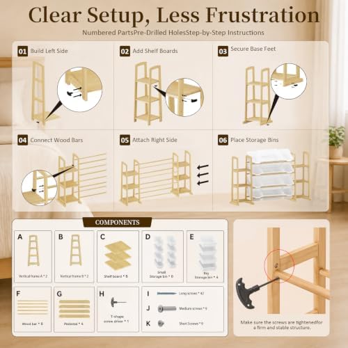 Toy Storage Organizer with Bookshelf – Wooden Toy Organizer with 12 Toy Bins & 6 Tier Bookcase,Quick Assembly Kids Bookshelf,Toy Bin for Playroom, Bedroom, Nursery– White - Image 5