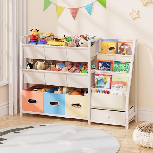Toy Storage Organizer - Kids Bookshelf with 3 Shelf and 10 Storage Bins by HAVLOTII