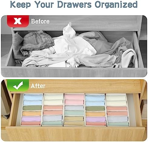 Qozary 3 Pack Sock Underwear Drawer Organizer Dividers, Non-Woven Fabric Collapsible Cabinet Closet Storage Boxes for Clothes, Socks, Lingerie, Underwear, Tie, Belt, Baby, Bedroom (White, 6 Cells) - Image 2