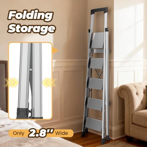 HBTower 5 Step Ladder, Lightweight Aluminum Folding Step Stool - Image 4