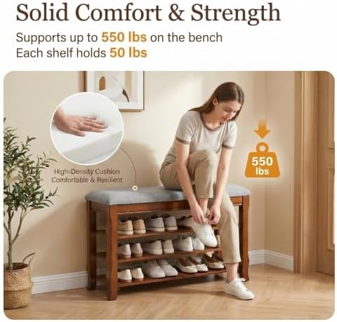 Solid Wood Shoe Rack Bench with Storage, Flip-Top Soft-Close Lid, 31.5” - Image 4