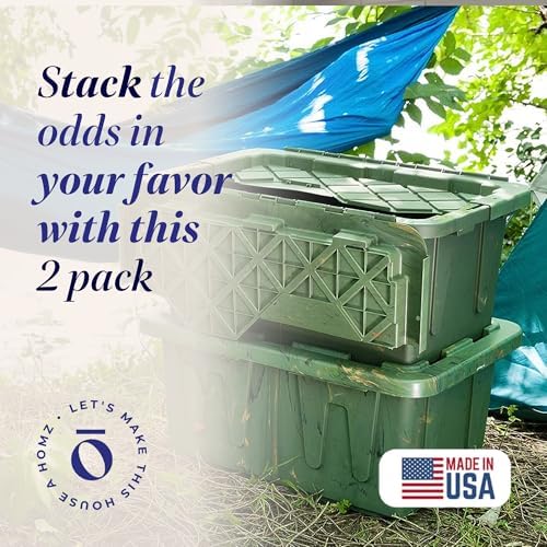 HOMZ Durabilt Plastic Storage Bins with Lids, 15 Gal, Green Camo, 2 Pack - Image 2
