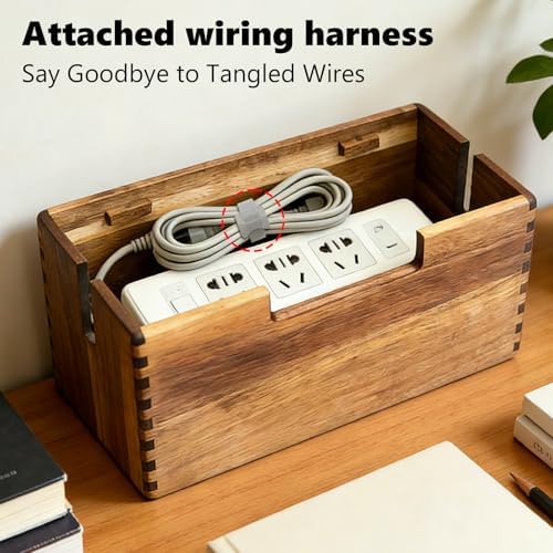 Acacia Wood Cable Management Box, Wooden Cord Hider Organizer for Power Strip, Desk/Floor/TV Wire Storage, Under Desk Cable Organizer for Home Office - Image 6