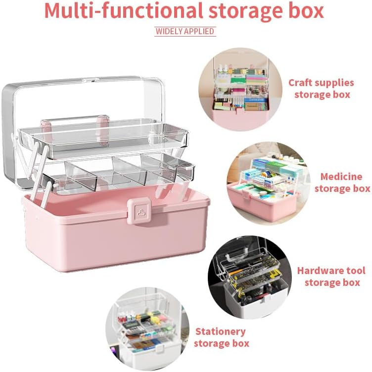 Large 3-Layer Craft Storage Box with Handle, White - Image 4