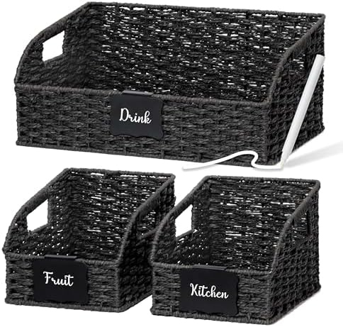 Pantry Baskets for Organizing,Wicker Storage organizers,3Pack,Black by STYLAVE