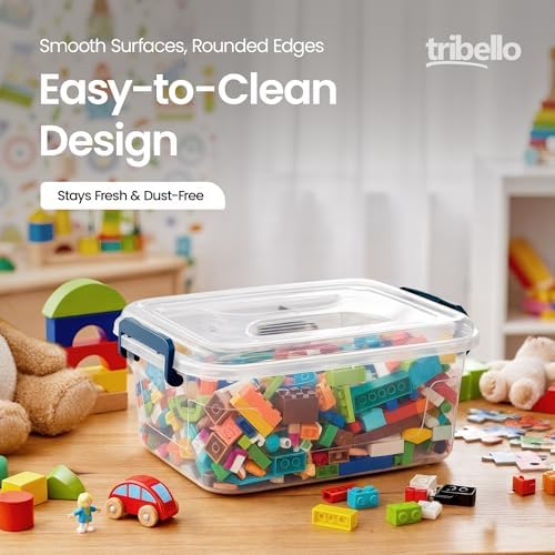 Tribello Plastic Storage Bins with Lids, Clear Stackable Storage Containers - 5 Qt - 3 Pack - Image 6