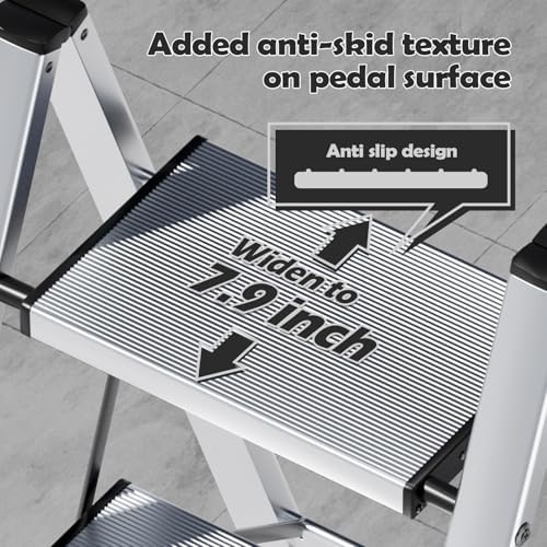 Taranta 2 Step Stool Foldable,Aluminum Step Ladder-Sliver - Image 3