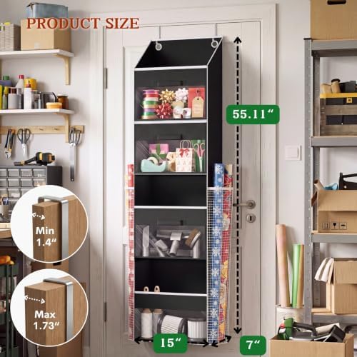 Black Over Door Wrapping Paper Organizer Storage with 3 Removable Drawers & Side Pockets – Dual Use Design with Elastic Straps – Christmas Gift Wrap Storage for Ribbons, Bows,Ornament and Other Tools - Image 2