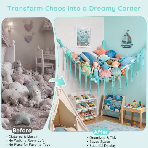 Basumee Stuffed Animals Hammock with LED Light Corner Net, Girls Room Decor - Image 2