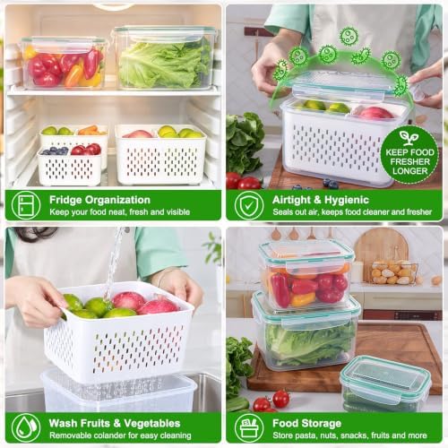 Thicker Produce Fruit Storage Containers for Fridge with Colander &Dividers - Image 6