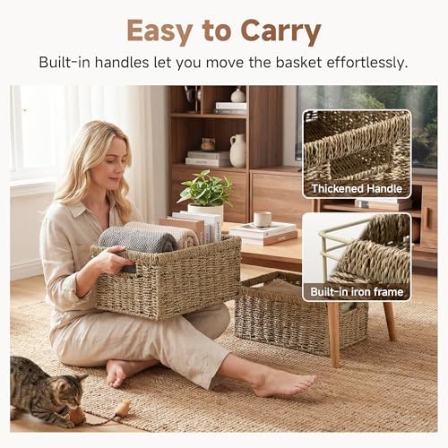 StorageWorks Wicker Storage Baskets, Natural Seagrass Storage Basket, 2Pack - Image 4