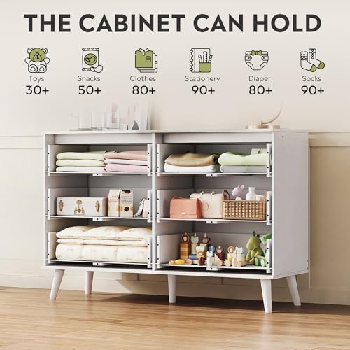 6-Drawer Moden TV Stand, White Tall TV Console Fits Up to 55" TV - Image 4