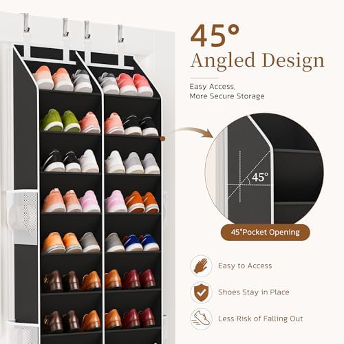 Criusia Over the Door Shoe Organizer, 20-30 Pairs Heavy-Duty Hanging Shoe Storage with Large Pockets, 10-Tier Door Shoe Rack with 4 Hooks for Sneakers Sandals Heels Boots (Black) - Image 5