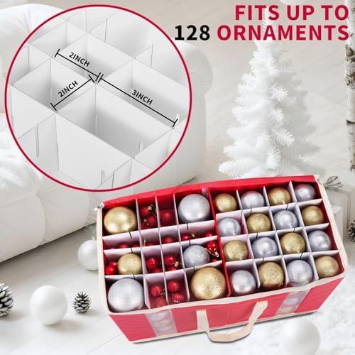DIMESHY Christmas Ornament Storage Box Holds 128 Holiday Decorations,RED - Image 3