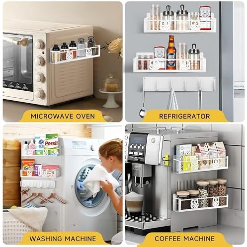 Magnetic Spice Rack,Magnetic Shelf for Fridge,Spice Organizer,Fridge Organizer,Kitchen Storage Organization with Magnetic Hooks,Owl Home Decor(White) - Image 6