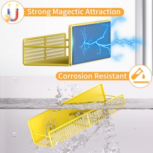 Magnetic Spice Rack for Refrigerator, 2 Pack 100% Metal Strong Magnet Shelf, Space Saving Spice Organizer W/ Hooks, Movable Magnetic Fridge Shelf, Kitchen Home Laundry Room Storage Organization,Yellow - Image 3