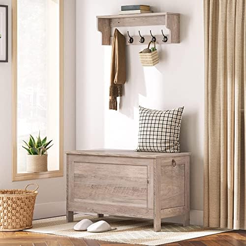 HOOBRO Toy Box, Retro Wooden Look Storage Chest with Safety Hinge, Entryway Storage Bench Supports 330 lb, 29.9 x 15.7 x 18.9 Inches Toy Chest Organizer, Easy Assembly (Greige) BG75CW01G2 - Image 3